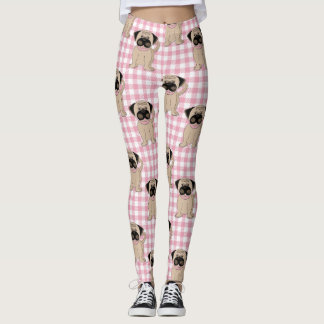 Cute Pugs på Rosa Checks Leggings
