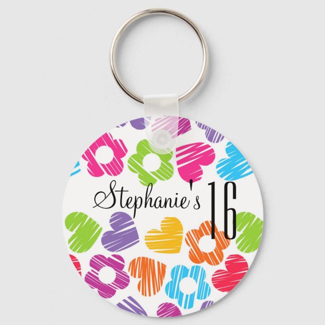Cute-pulanta blommor - Sweet sixteen Keychain Nyckelring (Framsida)