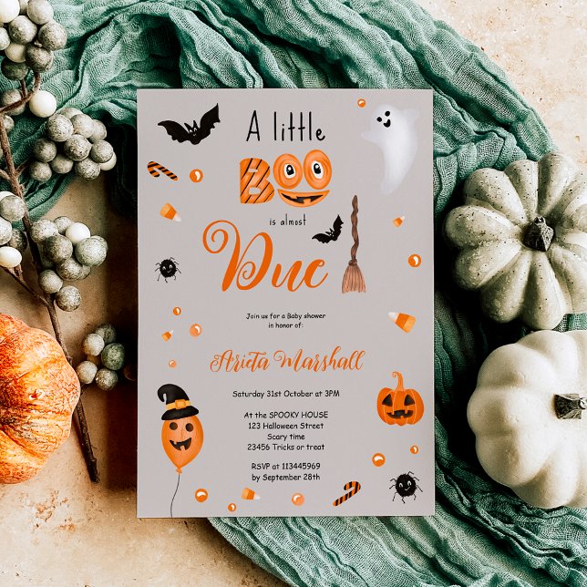 Cute pumkin Boo Halloween babydusch grått Inbjudningar (Cute pumpkin Boo Halloween baby shower gray Invitation)