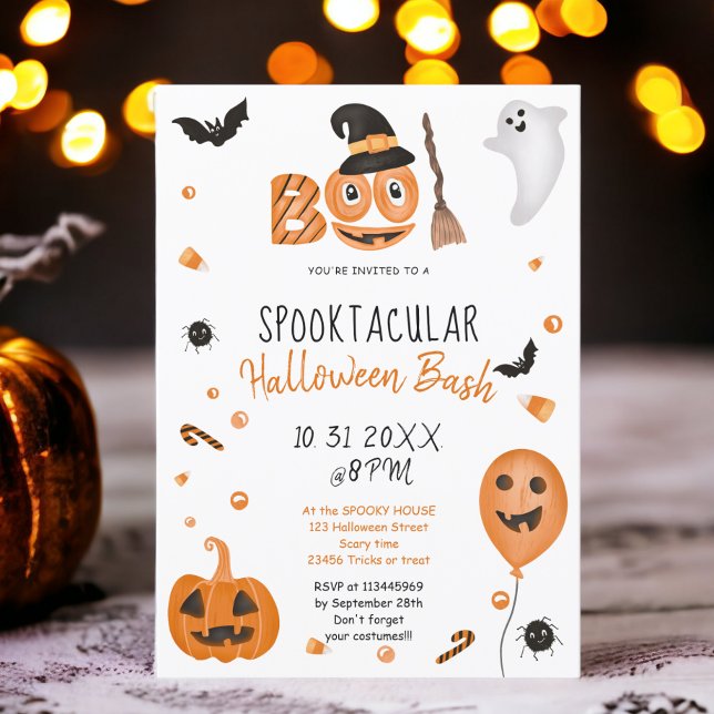 Cute pumkin Boo Halloween bash party Inbjudningar (Cute pumpkin Boo Halloween bash party Invitation)