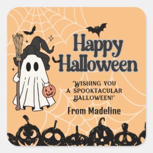 Cute pumkin carving spökgift Märkre Fyrkantigt Klistermärke