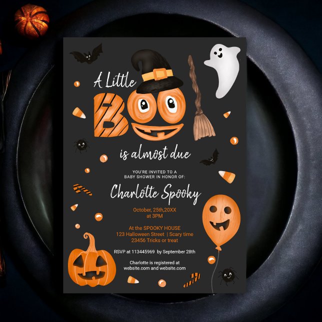 Cute pumkin Halloween-babydusch för små boo-coolor Inbjudningar (Cute pumpkin Halloween little boo cool baby shower Invitation)