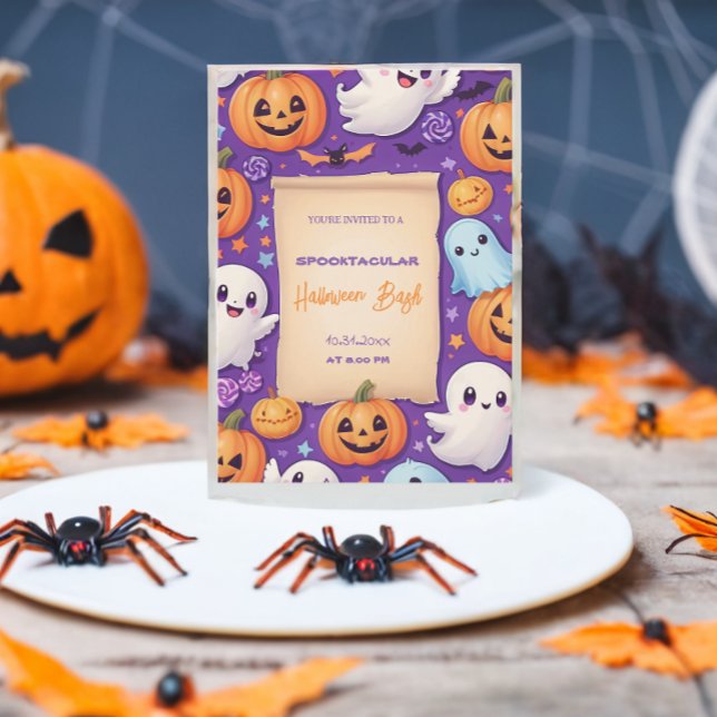 Cute pumkin Halloween Bash Orange Lila Inbjudningar (Skapare uppladdad)