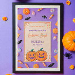 Cute pumkin Halloween Bash Orange Lila Inbjudningar