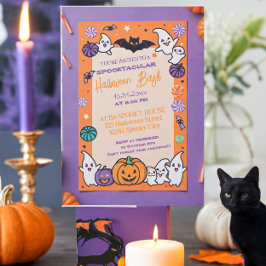 Cute pumkin Halloween Bash Orange Lila Inbjudningar