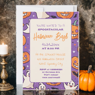 Cute pumkin Halloween Bash Orange Lila Inbjudningar