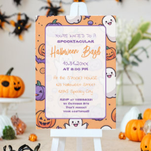 Cute pumkin Halloween Bash Orange Lila Inbjudningar