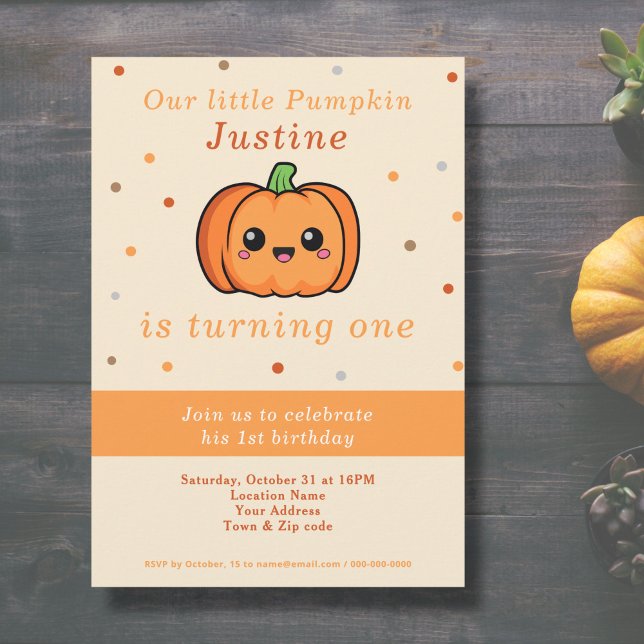 Cute Pumpkin 1:a födelsedagsinbjudan Inbjudningar (Cute Pumpkin 1st Birthday Invitation )