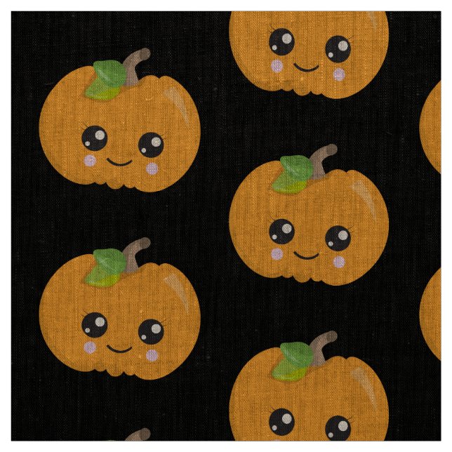 Cute Pumpkin Ansikte Halloween Mönster Black Tyg (Provkarta)
