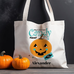 Cute Pumpkin Ansikte Halloween Tygkasse