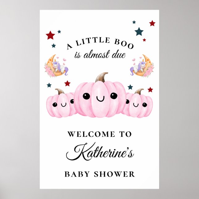 Cute Pumpkin är på väg | Halloween Baby Shower Poster (Framsidan)