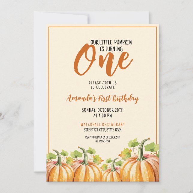Cute Pumpkin Baby 1:a födelsedag Inbjudningar (Framsida)