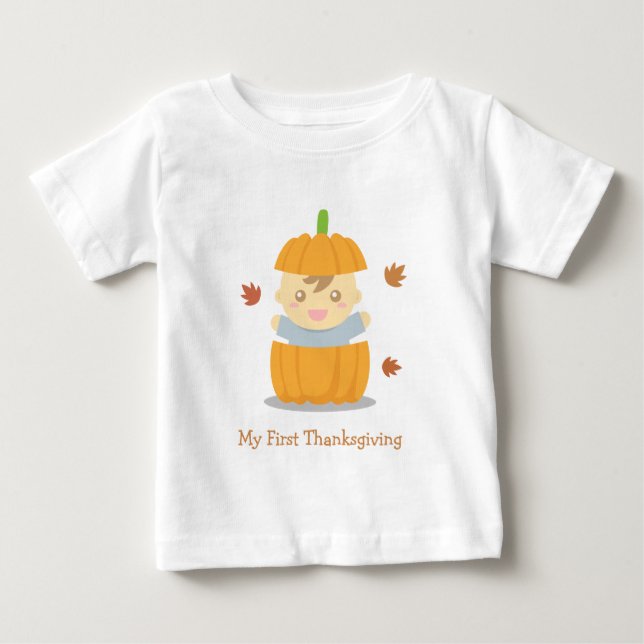 Cute Pumpkin Baby Första Thanksgivingen Tee Shirt (Framsida)