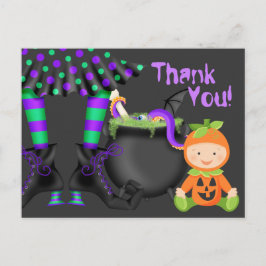 Cute Pumpkin Baby n Witch Ben Halloween Tack Vykort