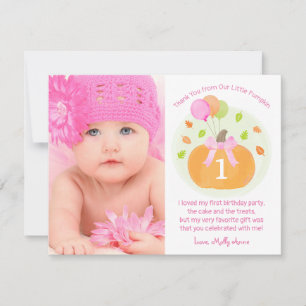 Cute Pumpkin & Balloons faller 1:a födelsedagsflic Tack Kort