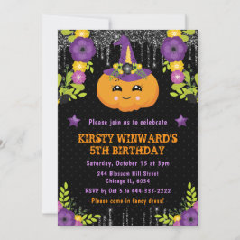 Cute Pumpkin Blommigt Halloween Birthday Inbjudningar