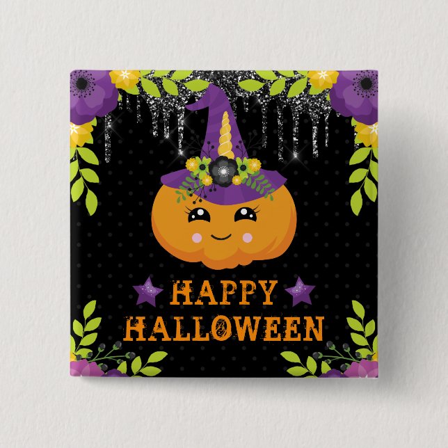 Cute Pumpkin Blommigt Happy halloween Knapp (Framsida)