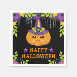 Cute Pumpkin Blommigt Happy halloween Pappersservett