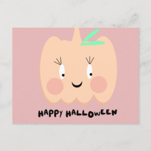 Cute Pumpkin Blushing Lettering Happy halloween Vykort