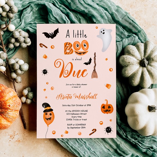 Cute pumpkin Boo Halloween babyduschrosa Inbjudningar (Cute pumpkin Boo Halloween baby shower pink Invitation)