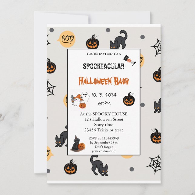 Cute pumpkin Boo Halloween bash rosa Inbjudningar (Framsida)