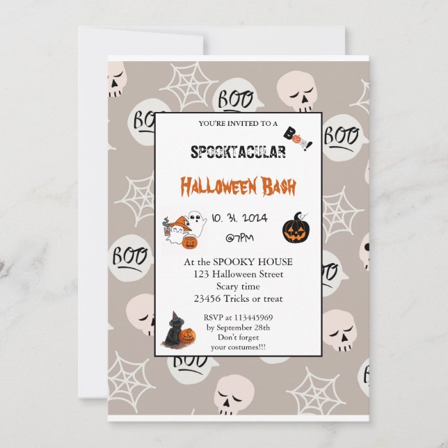 Cute pumpkin Boo Halloween bash rosa Inbjudningar (Framsida)
