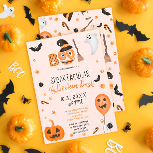 Cute pumpkin Boo Halloween bash rosa Inbjudningar