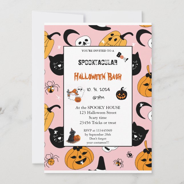Cute pumpkin Boo Halloween bash rosa Inbjudningar (Framsida)