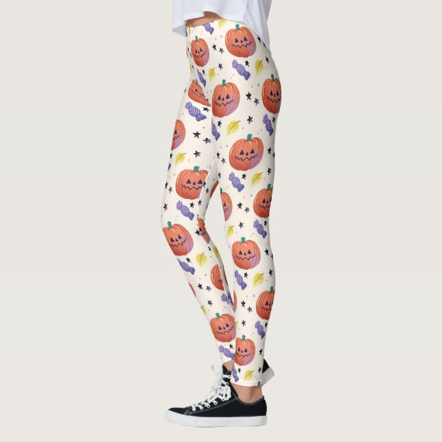 Cute Pumpkin Candy Halloween Leggings (Vänster)