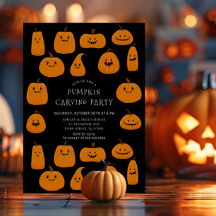 Cute Pumpkin Carving Halloween Inbjudningar