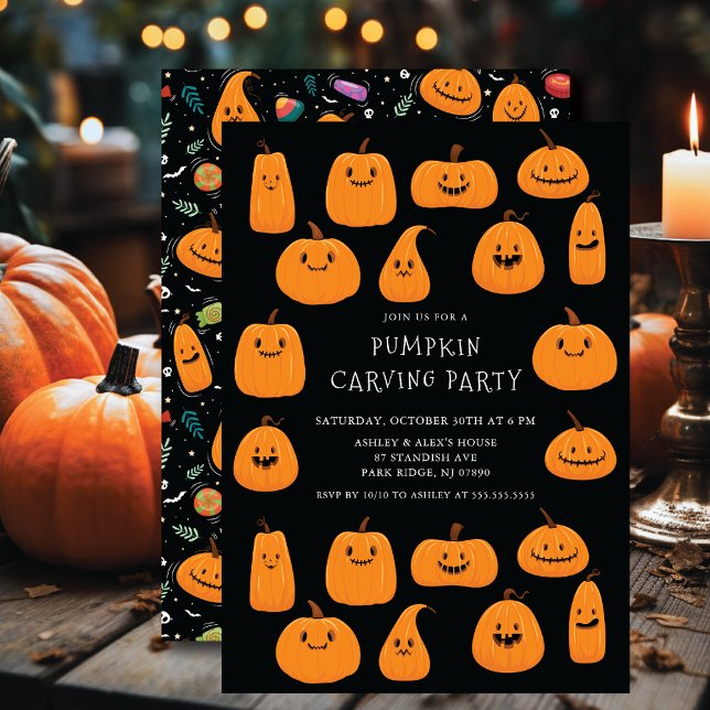 Cute Pumpkin Carving Halloween Inbjudningar (Skapare uppladdad)