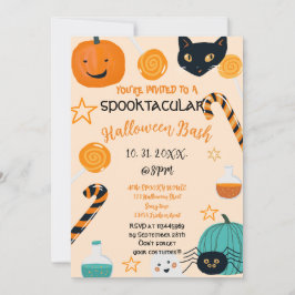 Cute Pumpkin Cat Candy Halloween Bash Anpassningsb Inbjudningar