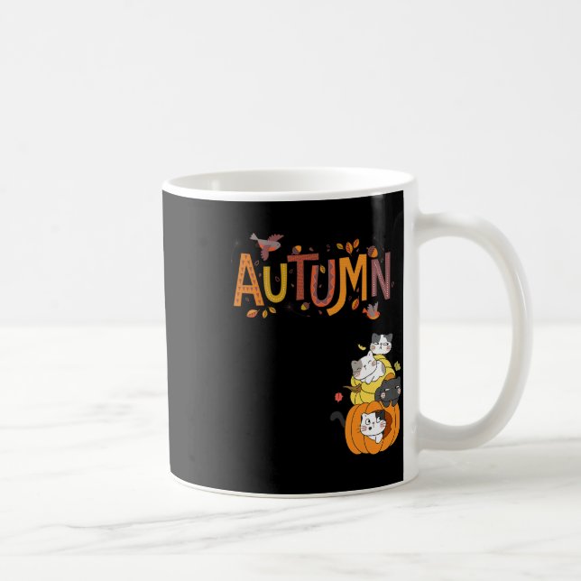 Cute Pumpkin Cats Hej Fall Autumn Funny Kaffemugg (Höger)
