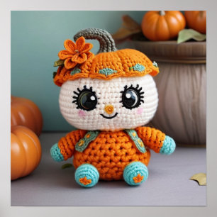 Cute Pumpkin Doll Crochet: Autumn Amigurumi Pastel Poster