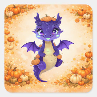 Cute Pumpkin Dragon Square Sticker Fyrkantigt Klistermärke