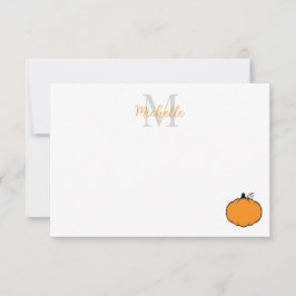 Cute Pumpkin Drawing Custom Monogram Anteckningskort