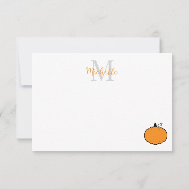 Cute Pumpkin Drawing Personalized Monogram Anteckningskort (Framsida)