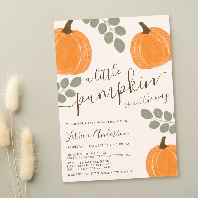 Cute Pumpkin Eucalyptus Fall Baby Shower Inbjudningar (Skapare uppladdad)
