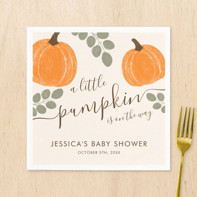 Cute Pumpkin Eucalyptus Fall Baby Shower Pappersservett (Skapare uppladdad)
