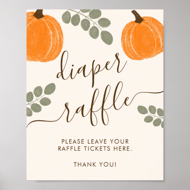Cute Pumpkin Eucalyptus Fall Diaper Raffle Sign Poster (Framsidan)