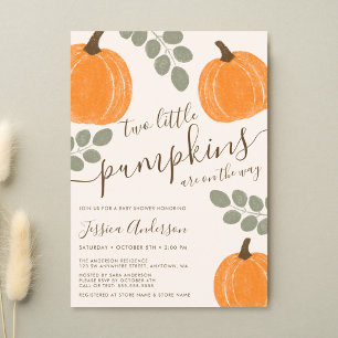 Cute Pumpkin Eucalyptus Fall Twin Baby Shower Inbjudningar