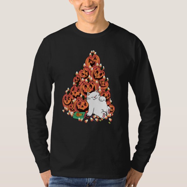 Cute Pumpkin Face   Cat   Halloween T Shirt (Framsida)