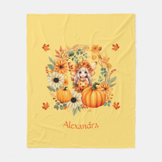 Cute Pumpkin Fairy in Autumn WANAN Fleecefilt (Framsidan)