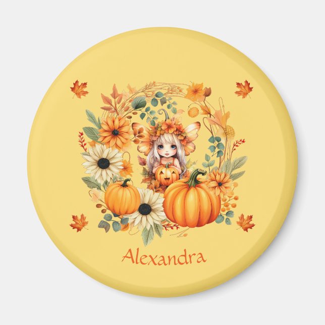 Cute Pumpkin Fairy in Autumn WANAN Magnet (Framsidan)