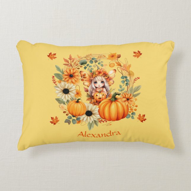 Cute Pumpkin Fairy in Autumn WANAN Prydnadskudde (Framsidan)