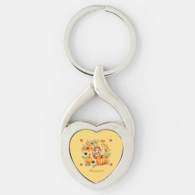 Cute Pumpkin Fairy in Autumn WANAN Twisted Heart Silverfärgad Nyckelring (Framsidan)