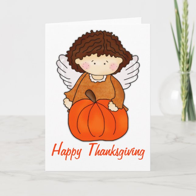Cute Pumpkin Fall Angel Happy thanksgiving Card Helgkort (Framsida)