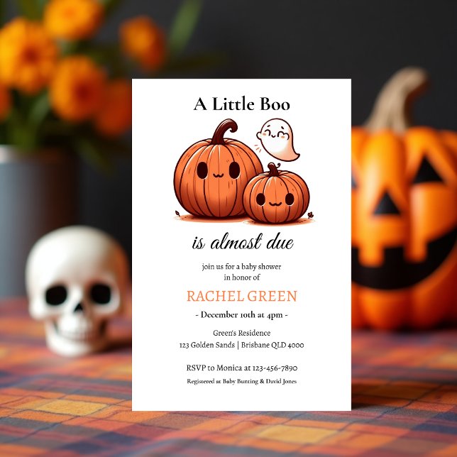 Cute Pumpkin Fall Halloween-Thned Baby Shower Inbjudningar (Cute Pumpkin Fall Halloween-Themed Baby Shower Invitation)