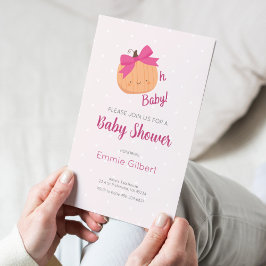 Cute Pumpkin Fall Rosa Girl Baby Shower-inbjudan Inbjudningar