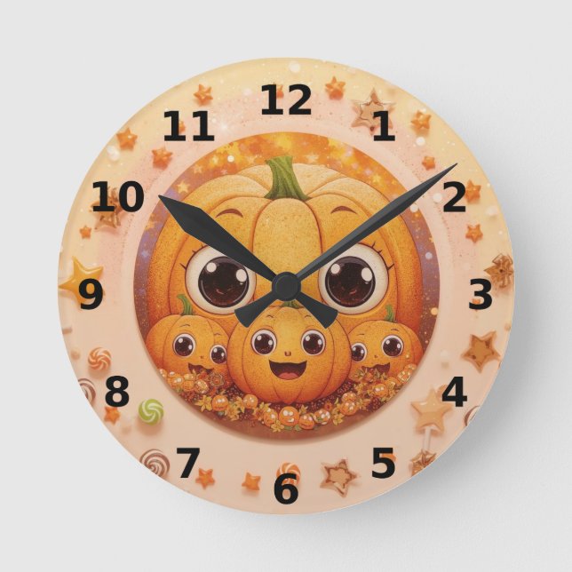 Cute Pumpkin Family Halloween Wall Clock Rund Klocka (Framsida)